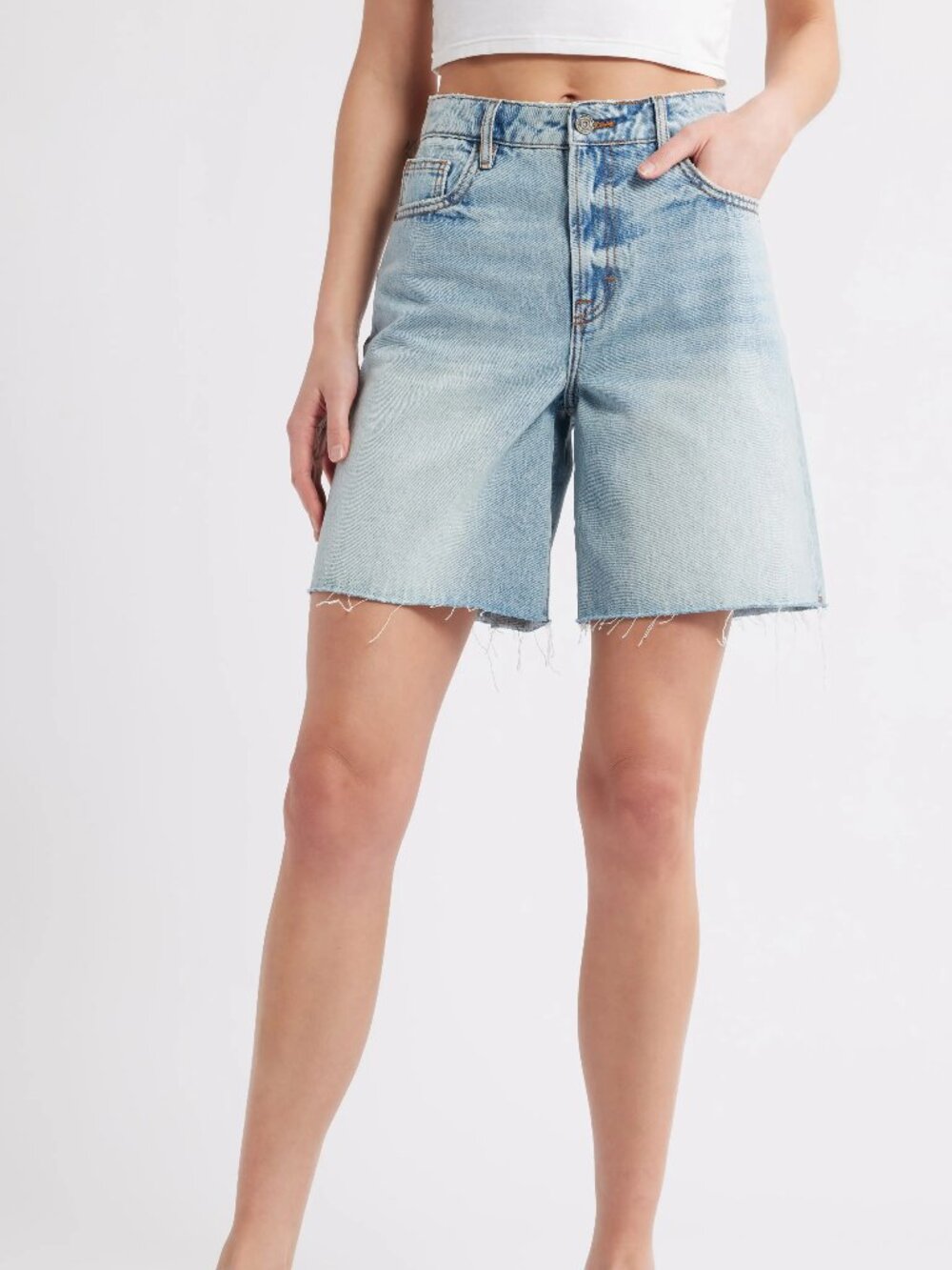 Raw Hem Denim Bermuda Shorts HIDDEN JEANS